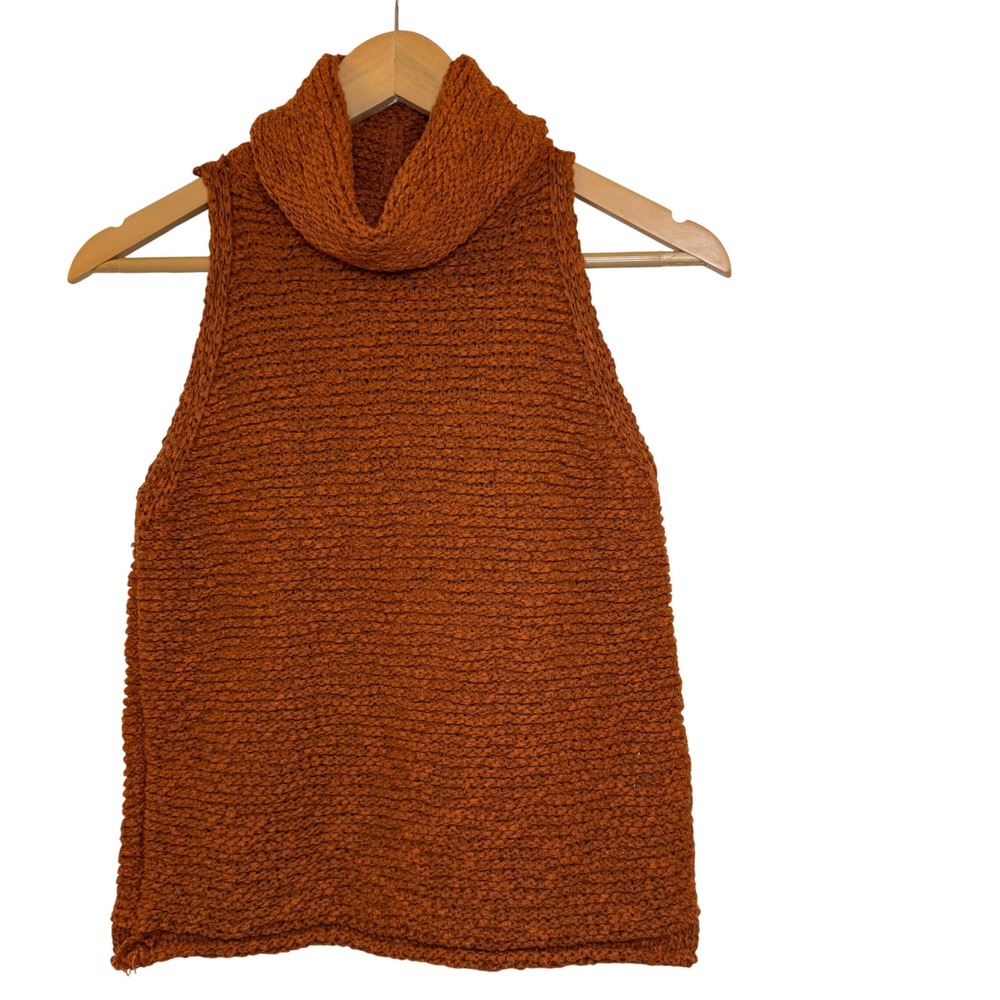Pilcro Burnt Orange Cowl Neck Sleeveless Chunky Knit Sweater Top XS OB1335509